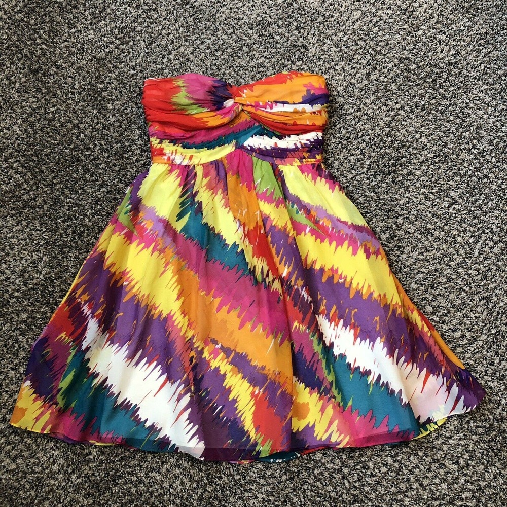 Shoshanna Strapless Dress/Top Silk Multicolor Lined Boned Bodice Size 2